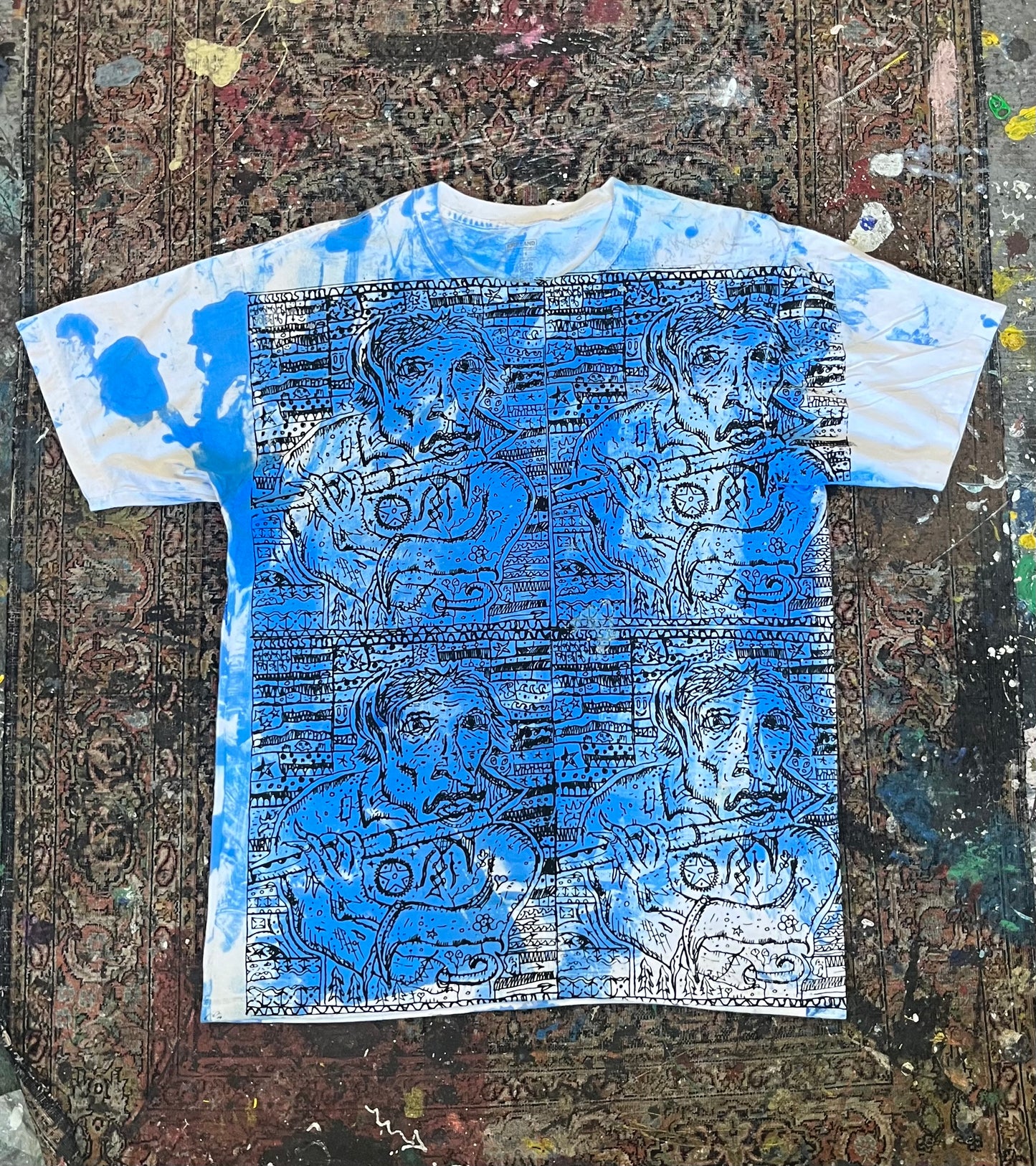 Flute Player All Over Tee Blue Fill