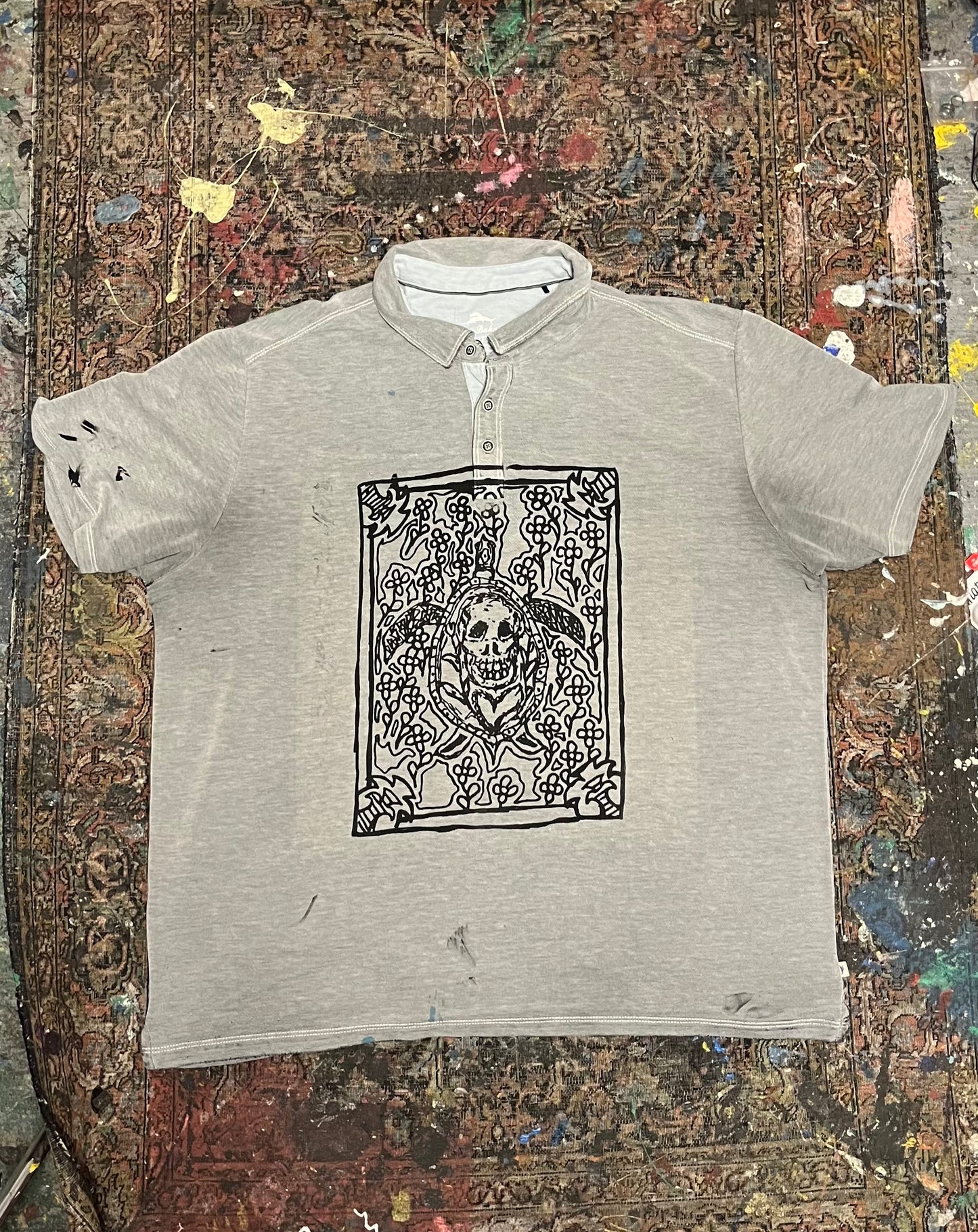 Turtle Print Polo Grey