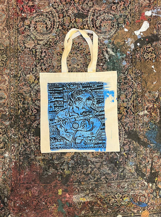 Flute Player Tote Blue Fill