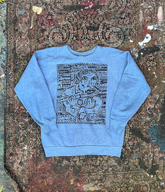 Flute Player Crewneck Blue